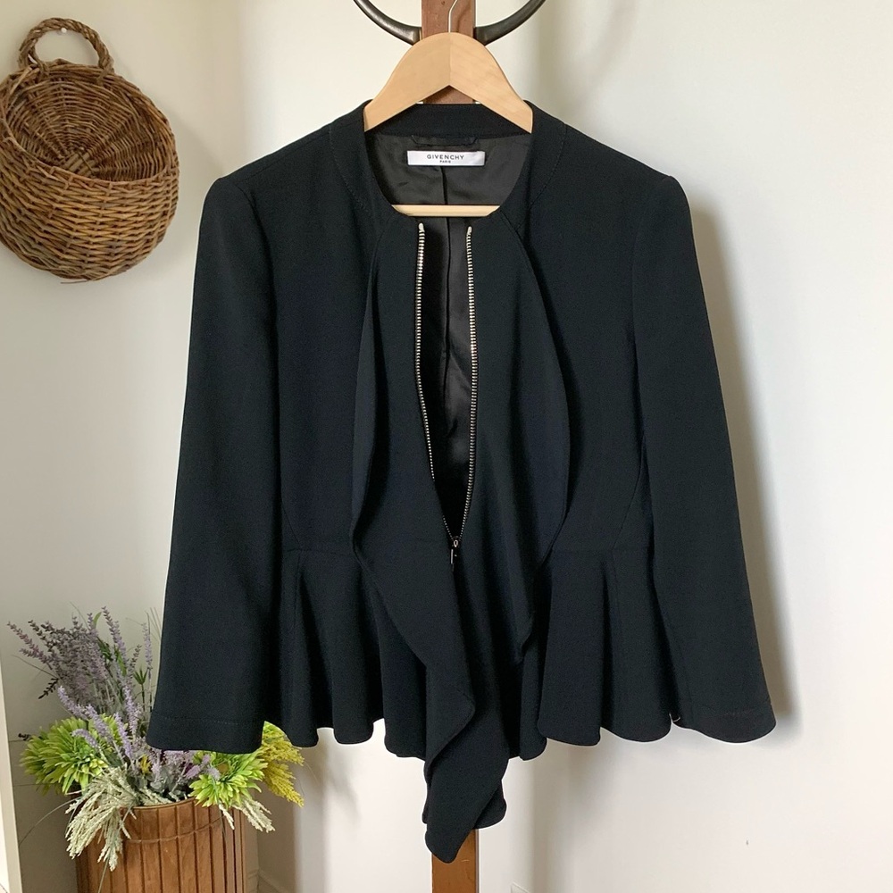 Rare GIVENCHY Black Peplum Jacket Silver Zippered Blazer Italy IT 44 / US MED - Picture 7 of 16